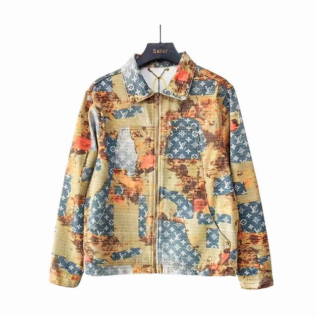 实拍细节图+尺码表 louis Vuitton 路易威登玫瑰花卉满印老花牛仔夹克外套 不规则拼接破坏效果顶尖限量单品贸易公司渠道稀出 新款满幅经典老花标识蓝色绗