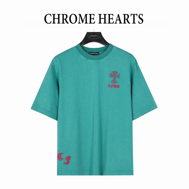 chromehearts 克罗心 25Ss 走秀款十字架贴布刺绣水洗烧花短袖T恤 定制面料300克双纱 后背一整块大贴布 成本极高 美式酸洗做旧原身布激光烧花贴