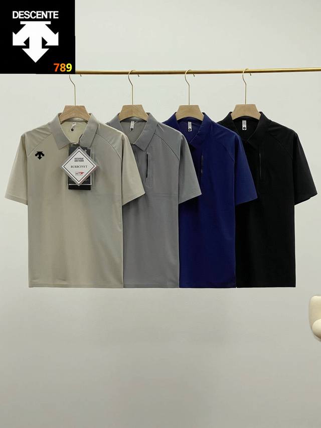 descente迪桑特同款25夏季新款男士户外新款无痕压胶冰爽科技面料速干透气体闲短袖T恤polo衫 压胶工艺 激光切割剪裁 整体干净利落 超高弹力 垂感无痕
