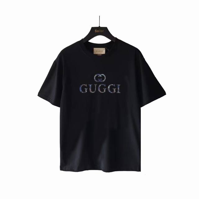 实拍细节图+尺码表 gucci古驰字母硅胶批彩色绣花布工艺短袖T恤 最高版本 定制面料290克100%双纱全棉 字母硅胶批彩色绣花布工艺设计 辅料 开模原版过鉴