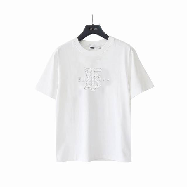 实拍细节图+尺码表 burberry巴宝莉字母硅胶立体凹凸短袖T恤 最高版本 面料290克100 双纱全棉 字母硅胶立体凹凸工艺 辅料 开模原版过鉴定领标100