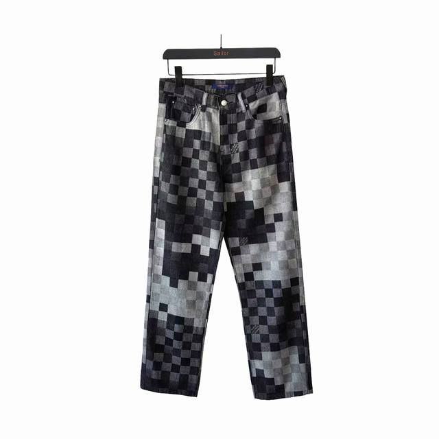 实拍细节图+尺码表 louis Vuitton & 路易威登马赛克菲董联名秋冬牛仔裤 棋盘格日版牛仔 丹宁布全幅Damoflage 提花 整体融入色织提花工艺