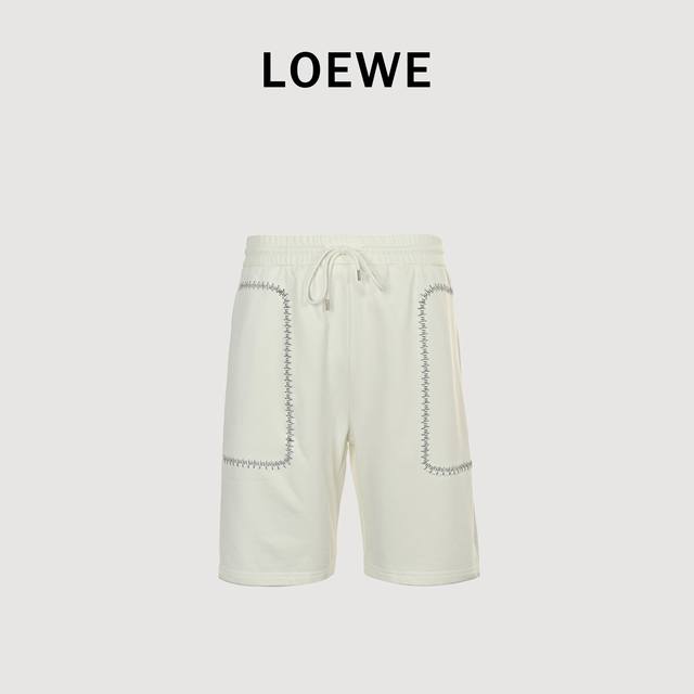 loewe 罗意威 人字曲线刺绣 短裤 面料采用380G纯棉毛圈面料 订染颜色后整蚀毛处理 对照原版做丝滑超柔处理 布面肌理股线清晰明显 垂感一级棒 做工精致都