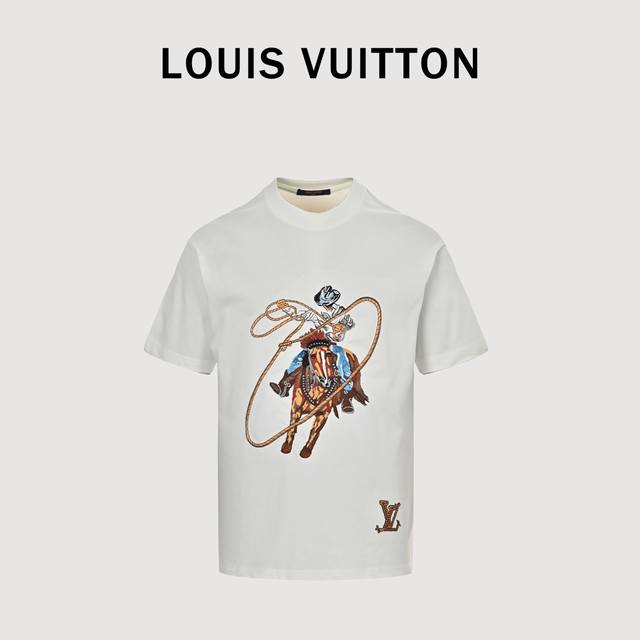 louis Vuitton 路易威登Lv 2025Ss 西部牛仔前后幅万针刺绣短袖T恤 下摆麻花刺绣品牌Logo字母 24Fw时装秀的曙目风采 三标齐全 采用高
