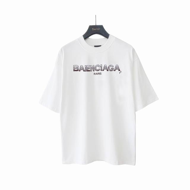 实拍细节图+尺码表 balsenciaga巴黎世家彩色渐变小方格绣花短袖 最高版本 定制面料270克100%双纱棉 彩色渐变小方格绣花 辅料 开模原版过鉴定领标