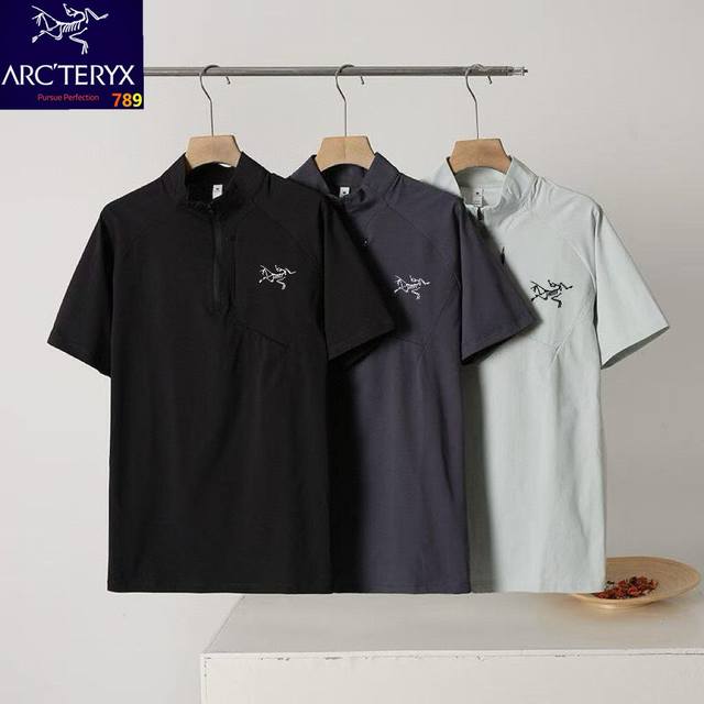 arc'teryx始祖鸟 25春夏季新品 男士全天候户外运动休闲健身跑步徒步爬山半拉链速干凉感短袖T恤 掌柜力荐 线上线下同步 客供速干镂空面料 手感细腻顺滑清