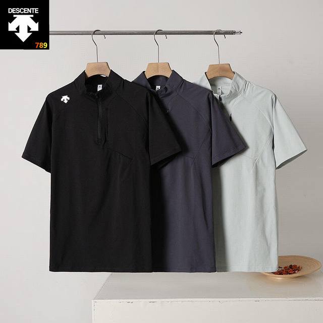 descente迪桑特 25春夏季新品 男士全天候户外运动休闲健身跑步徒步爬山半拉链速干凉感短袖T恤 掌柜力荐 线上线下同步 客供速干镂空面料 手感细腻顺滑清爽