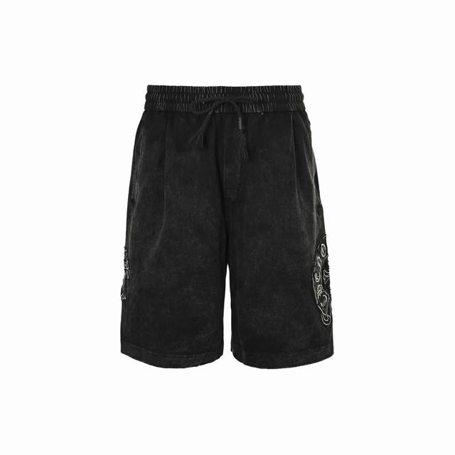 chrome Hearts 克罗心 25Ss 贴布马蹄十字咖刺绣水洗短裤 短裤起飞 超帅的男神裤 380G针织全棉重磅炒洗面料 版型超级赞 反复水洗不变形 炒洗