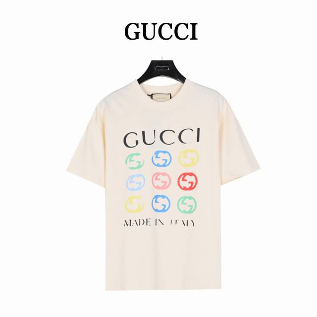 gucci 古驰 25Ss 涂鸦双G多彩印花短袖T恤 原版面料 官方同款 短袖T恤定制260 克双纱同缸染百棉面料 手感舒适 春夏最新砖柜同步 时尚又个性 超级