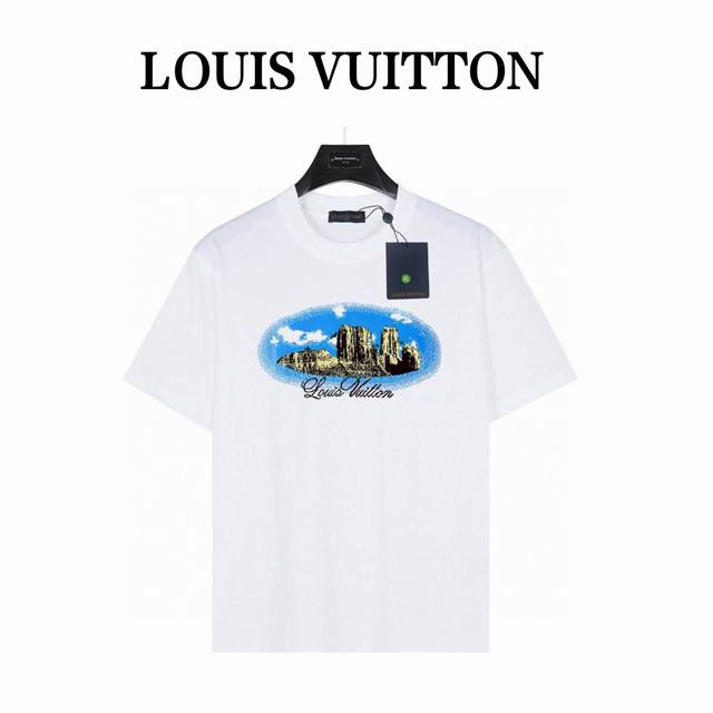 lv 路易威登 西部风景 款号:Lv15 白色 240克重磅小落肩100%棉T恤 Os版型 宽松有型好搭配 采用精梳紧密赛络工艺 面料更耐磨 袖口以及下摆三排紧