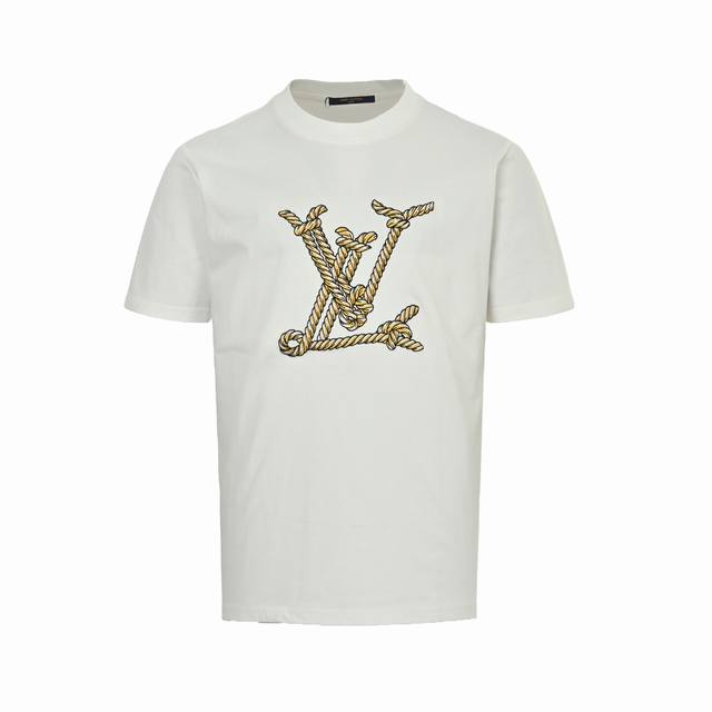 louis Vuitton 路易威登 25Ss 麻绳绳结刺绣Logo短袖 32支双纱280克高克重纯棉面料 同缸定织定染原版同色螺纹 进口机器万针饱满刺绣工艺