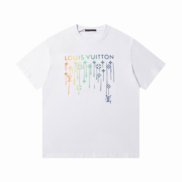 上新 高版本 louis Vuitton 路易威登直喷彩印字母短袖 - 原版面料开发 官方专柜同款 - 螺纹定织定染无色差 采用通肩拉条工艺 百洗不变形 - 采