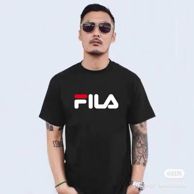 余文乐同款 Fila 斐乐男子短袖T恤 夏季新款基础款休闲圆领运动上衣 基础大气 格外的上档次 面料超级柔软舒适 款式大气 干净清爽 简单型 值得入手 颜色 黑