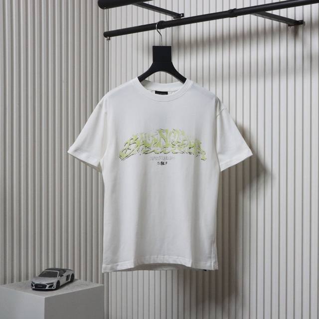 Balenciaga 巴黎世家 走秀款 火焰字母数码直喷短袖T恤 订单版本 面料 260克精棉平纹罗纹 32S精棉拉架1*1罗纹320克工艺 菲林开版椭圆机台版