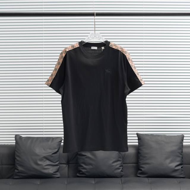 工厂p直供 burberry丨巴宝莉袖子老花织带短袖T恤 尺码 S-Xl 配色 黑色 白色 卡其
