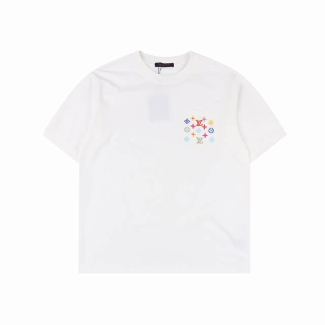 louis Vuitton 路易威登 25Ss 口袋缤纷老花七彩刺绣短袖 采用32支克重280G纯棉精梳面料 搭配20S双纱2X2螺纹 进口绣线材料由进口绣花机