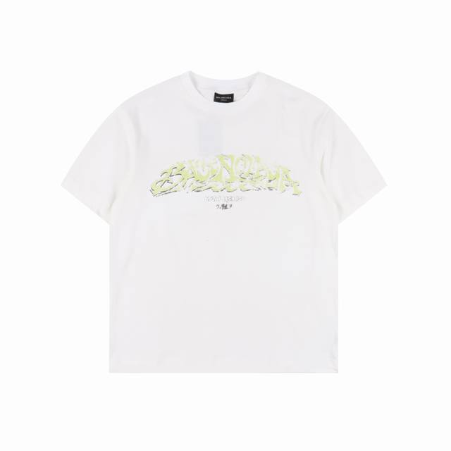 balenciaga 巴黎世家 走秀款 火焰字母数码直喷短袖T恤 订单版本 面料 260克精棉平纹 罗纹 32S精棉拉架1*1罗纹320克 工艺 菲林开版椭圆机
