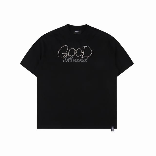 goodbrand 纯色珍珠Logo轻奢时尚高级感短袖T恤 男女同款 350克面料 颜色 黑色 尺码 S M L Xl