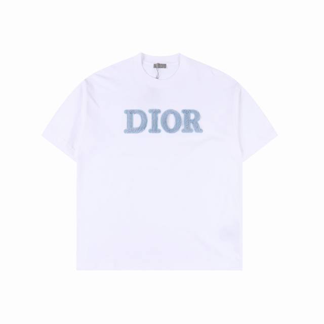 dior 迪奥 25Ss 蓝色植绒字母刺绣短袖T恤 设计标识官方同步原版开模时尚个性百搭潮流纯原品质 原版32支260克洗水面料吊牌领标水洗麦 三标齐全 颜色: