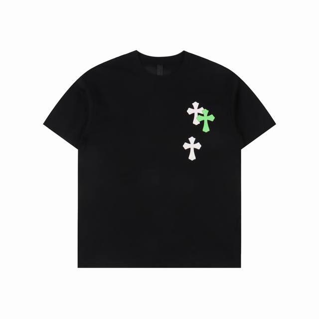 chrome Hearts 克罗心 荧光串标十字架短袖T恤 采用直喷进口机器印花 五金辅料均开磨定制 正确配置 黑色2025克罗心正品包装 克定制定染双纱棉 版