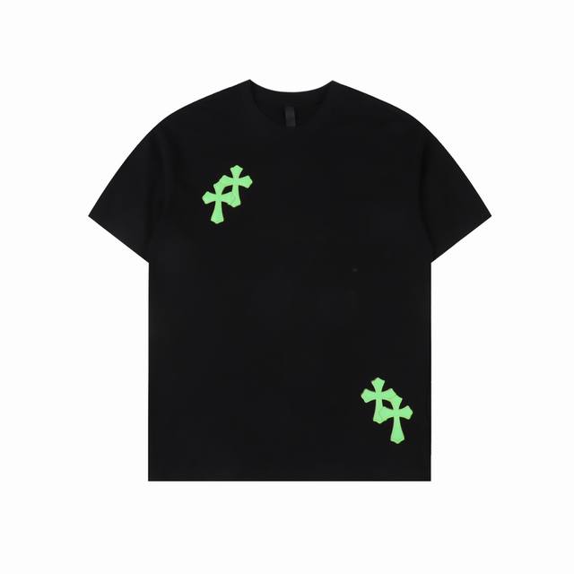 chrome Hearts 克罗心 荧光十字架短袖T恤 采用直喷进口机器印花 五金辅料均开磨定制 正确配置 黑色2025克罗心正品包装 克定制定染双纱棉 版型大