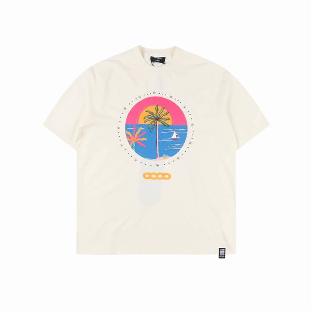 goodbrand Ss25 椰树烫钻印花Logo短袖T恤 男女同款 350克重面料 颜色 黑色 白色 尺码 S M L Xl