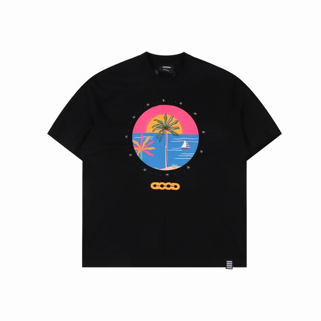 goodbrand Ss25 椰树烫钻印花Logo短袖T恤 男女同款 350克重面料 颜色 黑色 白色 尺码 S M L Xl