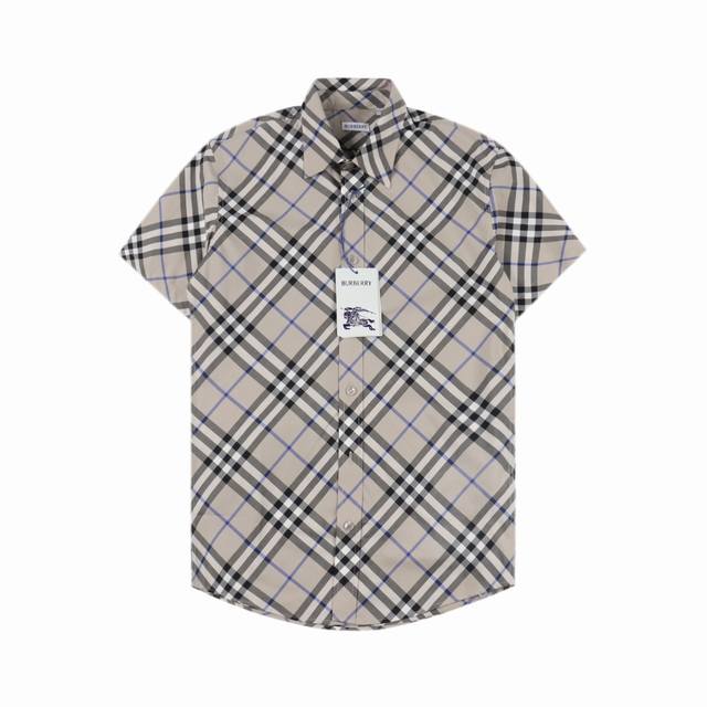 burberry 巴宝莉 经典斜格纹短袖衬衫 意大利精纺面料 能够确保纱线的均匀度和细腻度使得面料的手感更加柔软舒适 这些后整理工艺不仅提高了面料的耐用性和抗皱