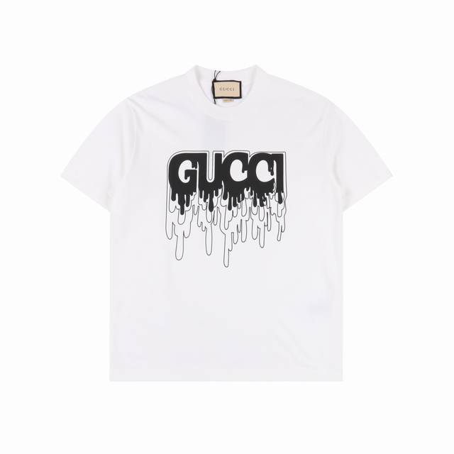 古驰 Gucci 流体涂鸦绒面印花短袖 甄选长绒棉纱 260G精纺高支重磅定织定染面料 裁前高温洗水定型 成品再洗柔 穿着感受亲肤棉柔 垂感自然 专柜同步 微落