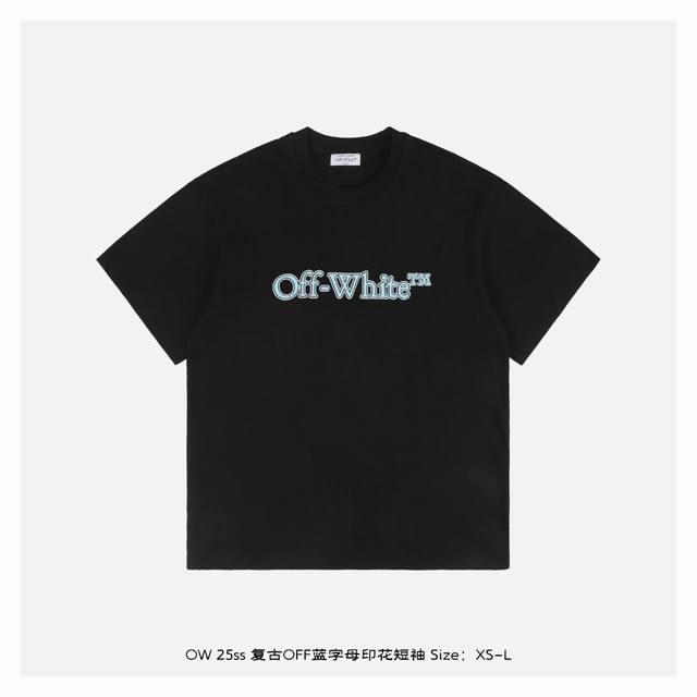 off White Co Virgil 25Ss 复古Off蓝字母印花短袖 所有面料以及螺纹均为订织定染 所有面料颜色均经过色卡比对定染面料 复古印花水洗做旧短