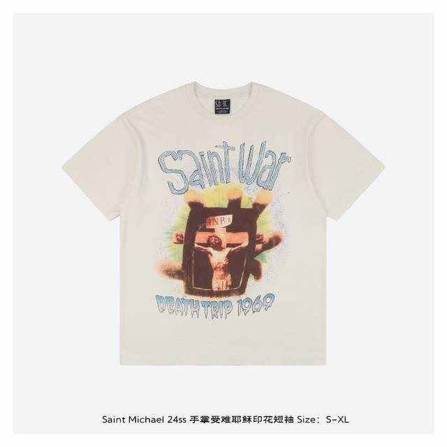 saint Michael 24Ss 手掌受难耶稣印花短袖 整体面料选用 克100%纯棉16织双纱汗布面料 螺纹选用300G100%纯棉1*1弹力无根螺纹 面料