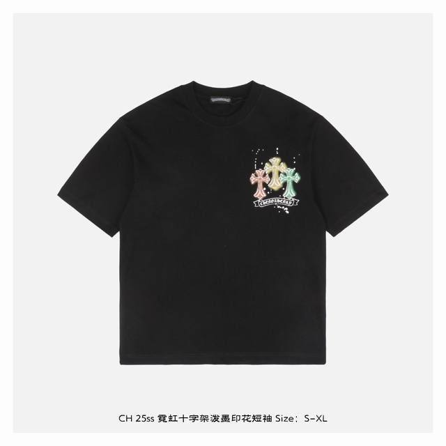 chrome Hearts 克罗心 25Ss 霓虹十字架泼墨印花短袖 面料采用 克重精梳棉 定制32支1*1螺纹 成衣两遍水洗处理 面料舒适亲肤无异感 定制定染