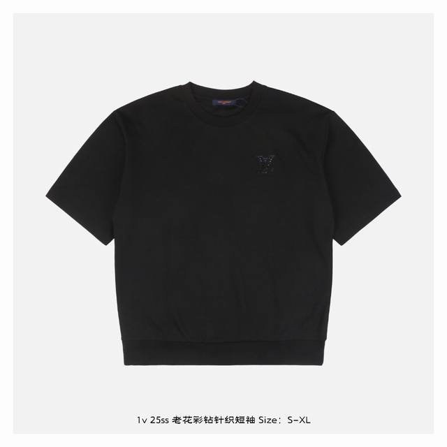 LV 25Ss 老花彩钻针织短袖 原版购入开发 定制冰氧潮棉混纺330克 高温烫钻 进口刺绣 面料酵洗 定制辅料 宽松版型 size S-Xl