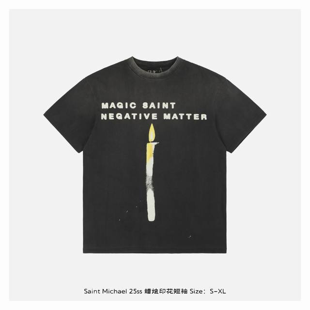 saint Michael 25Ss 蜡烛印花短袖 整体面料选用 克100%纯棉16织双纱汗布面料 圆筒无侧缝面料 螺纹选用300G100%纯棉1*1弹力无根螺