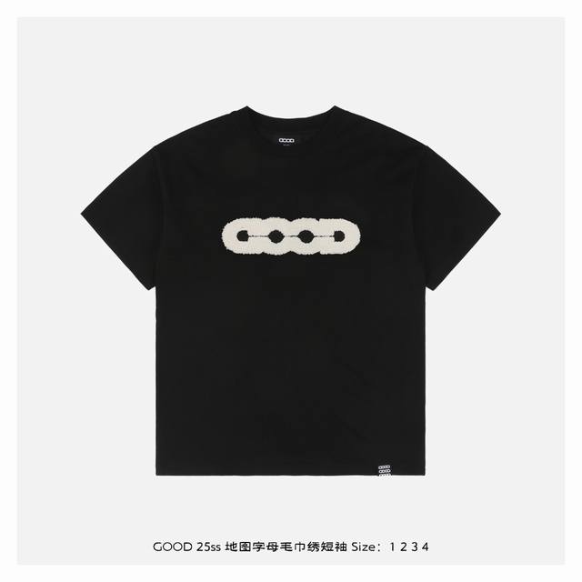 good Brand 25Ss 地图字母毛巾绣短袖 定制 G新疆长绒棉定制胚布 重磅肌理感+抗皱垂坠 立体提花毛巾绣工艺 将地图图案纹理跃然衣身 细腻刺绣触感柔
