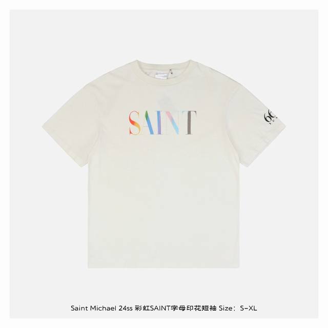 saint Michael 24Ss 彩虹Saint字母印花短袖 整体面料选用 克100%纯棉16织双纱汗布面料 圆筒无侧缝面料 螺纹选用300G100%纯棉1