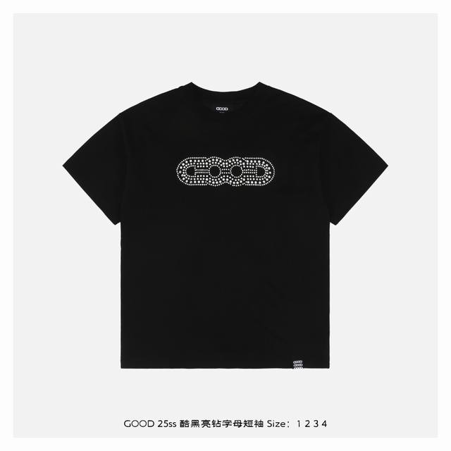 good Brand 25Ss 酷黑亮钻字母短袖 定制 G新疆长绒棉定制胚布 重磅肌理感+抗皱垂坠 全自动定位烫钻技术 闪闪的精致好看 简约的字母颜值非常高 非