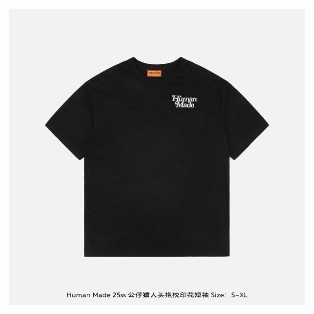 human Made 25Ss 公仔猿人头抱枕印花短袖 按照原版定制16*21支230G双纱竹节棉 水洗+硅油处理 面料柔软亲肤 黑色印花采用进口胶浆印花 黑色