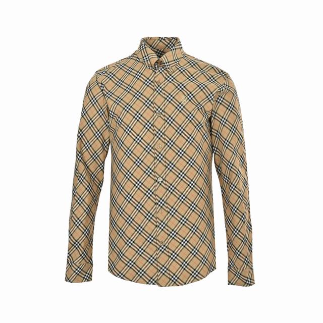 burberry 巴宝莉 25Ss 盾牌刺绣斜格纹衬衫 意大利精纺面料 能够确保纱线的均匀度和细腻度使得面料的手感更加柔软舒适 这些后整理工艺不仅提高了面料的耐
