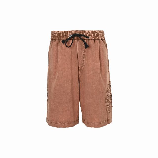 chrome Hearts 克罗心 25Ss 贴布马蹄十字咖刺绣水洗短裤 短裤起飞 超帅的男神裤 380G针织全棉重磅炒洗面料 版型超级赞 反复水洗不变形 炒洗