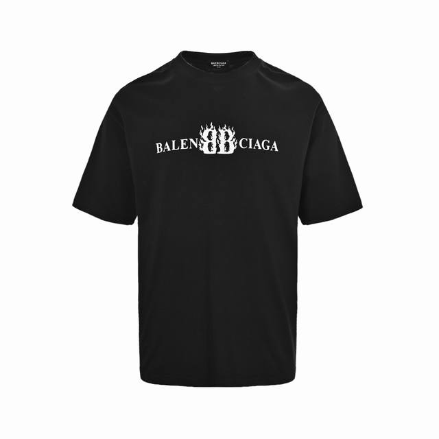 balenciaga 巴黎世家 25Ss 火焰双B字母印花短袖 采用260克精梳棉面料 全棉螺纹 面料洗水 手感柔软 透气舒适 前幅小标字母设计 后背经典火焰双