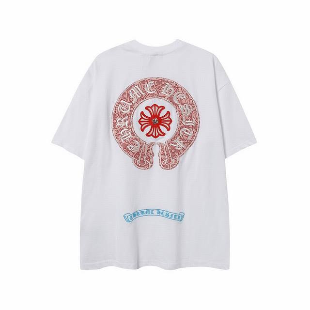 高版本Chrome Hearts克罗心 贴布刺绣马蹄十字短袖 前后贴布设计 梵文重工刺绣 面料使用 克全棉双纱面料 区别于市场低克重普通货 纹路清晰可见 质感柔