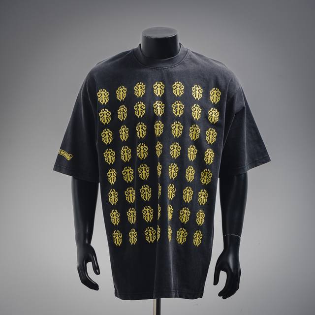 chrome Hearts 克罗心 25Ss水洗做旧满印宝剑Logo短袖T恤 轻奢主义男女日常通勤穿搭必备单品正确版本欢迎对比详细特征 克100%纯棉双纱汗布面