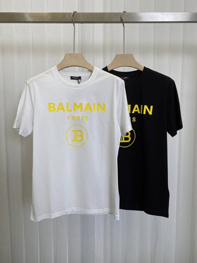 Balmain.巴尔曼 25春夏新品品牌经典字母印花标识短袖T恤 采用定制80支双股丝光棉面料 黑色 白色 S Xxxl