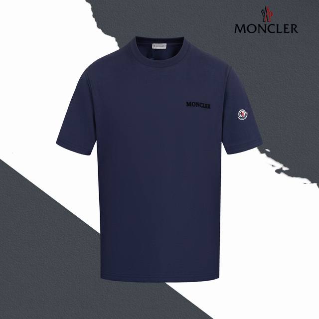 款号Sl72 moncler 蒙口胸口小标字母植绒圆领短袖 植绒刺绣 小标刺绣 官网买的样衣回来打的板 原色原版1:1 市场发这么低不发这个价格p没办法 情侣同