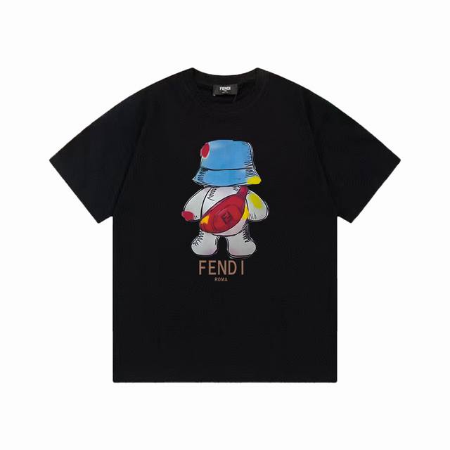 fendi 芬迪 卡通图案印花纯棉百搭潮流短袖T恤男女同款 吊牌 领标 水洗唛 三标齐全 定织定染280克精梳棉面料 尺码 S-Xxl 颜色 黑色 白色
