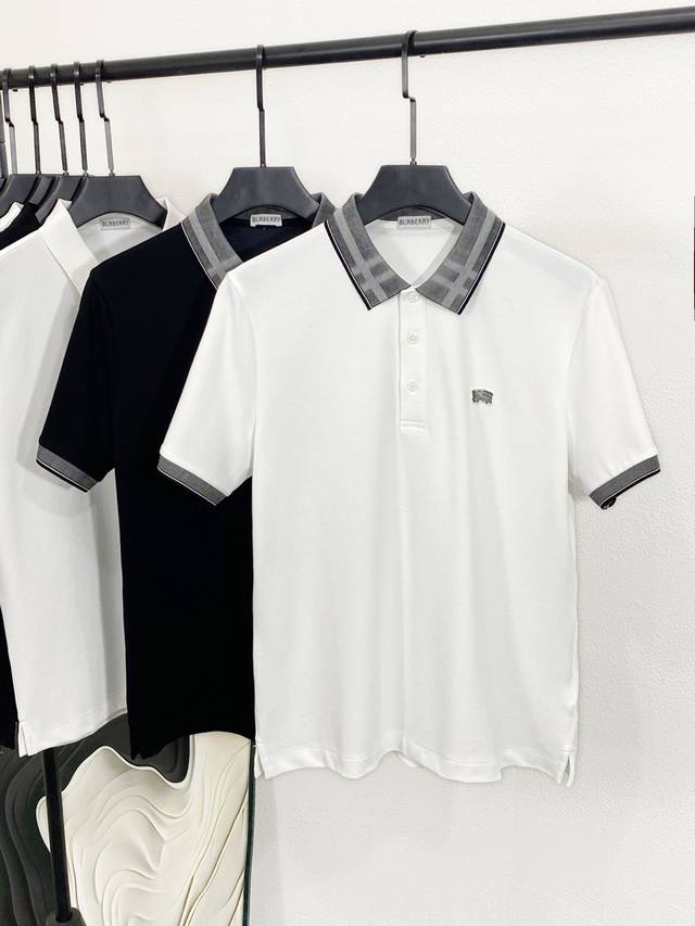 Bu25Ss春夏新款顶级网眼珠地棉质格纹衣领短Tee 男士圆形战马点缀商务休闲百搭短袖polo衫 贸易公司渠道稀出 同步官网发售 每年都会被翻牌的典藏条纹领po