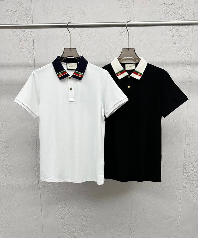 新品 香港洋行渠道货 2025春夏新款Gu*Ci 蜜蜂刺绣标识男士商务休闲polo马球衫 极具奢华设计的一枚白金级单品 符合Gu家美学基调的一款polo衫 双侧