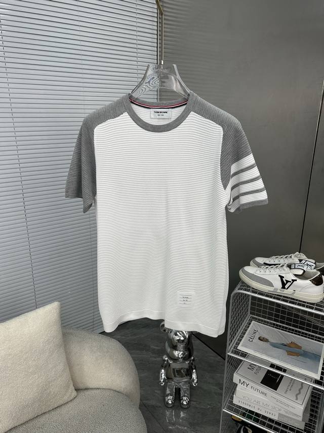 Tb汤姆布朗 Thom Browne 汤姆布朗 拼色 四杠针织polo衫 升级 灵感源自八十年代复古 原版面料 官方同款 圆领 短袖 套装 定制 网纱毛衣针织面