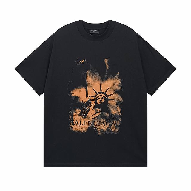 细节图 顶级版本.官网品质 #Balenciga巴黎##巴黎25Ss自由女神像直喷印花做旧短袖#官方原版一比一完美复刻 面料采用260G巴黎专用双纱高克重1比1